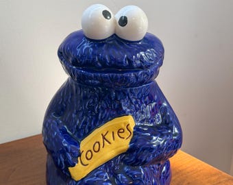 Tarro de cerámica pintado a mano con diseño de Monstruo de las Galletas, bote de cerámica azul con forma de Monstruo, tarro de almacenamiento casero para la cocina, regalo de cerámica retro de la cultura pop