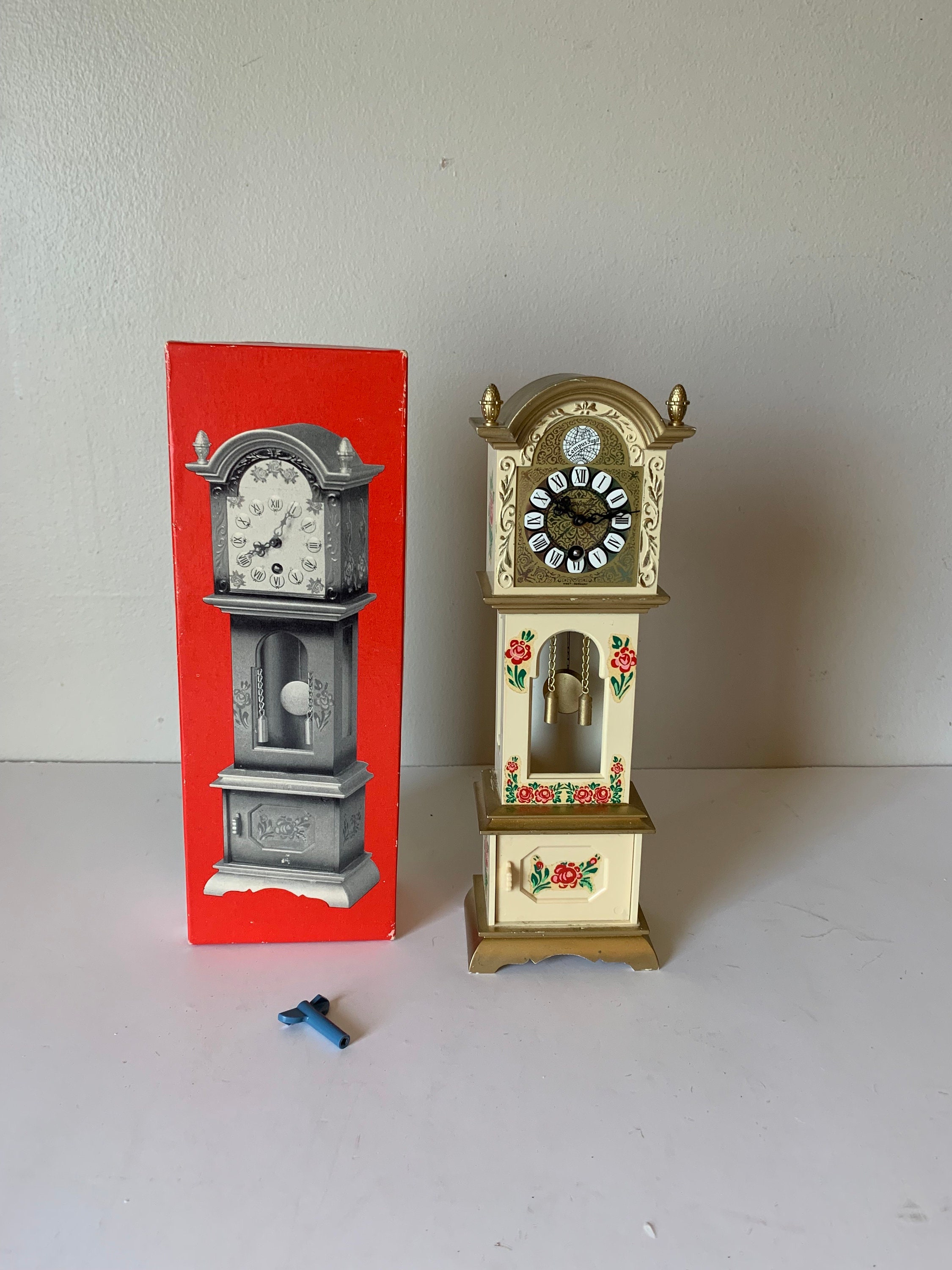 Vintage Miniature Grandfather Clock: Working Tempus Fugit Timepiece in a Small and Charming Design