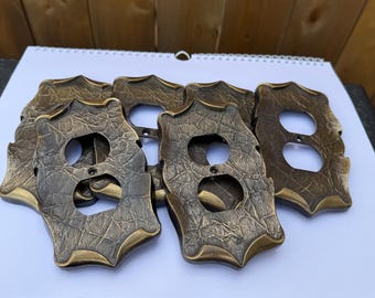 Lot of 6 Vintage Amerock Carriage House Outlet Covers - Antiqued Brass Textured Wall Plates - 1970s Scalloped Receptacle Covers - MCM Hardwa