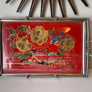 Exquisite Antique Red Glass Metal Art Deco Japanese Decor