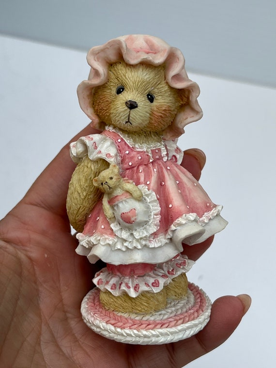 Vintage Enesco Cherished Teddies Figurine, Bear in Pink Dress