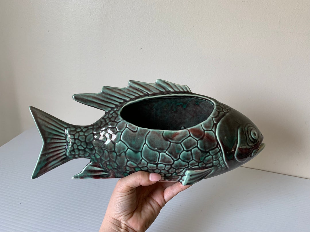 Stunning Vintage Green Fish Vase Planter Adds a Touch of Elegance to