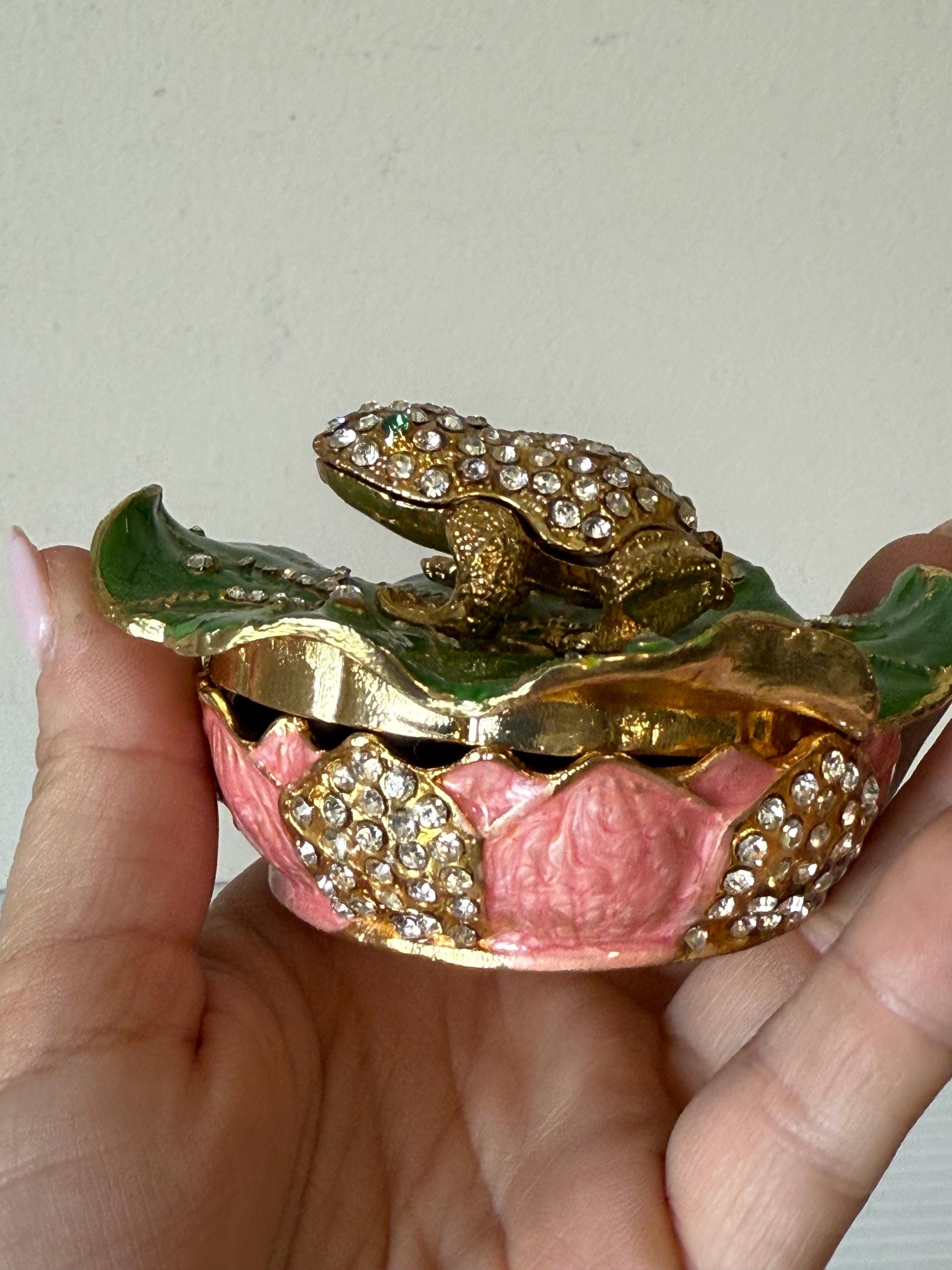 アクセサリー tolucky198553 Vintage Jeweled Frog on Lily Pad Trinket Box, Lucky Charm Jewelry