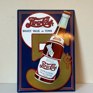 Pepsi Cola Metal Soda Advertising Sign, Vintage Wall Decor, Retro Metal Sign, Collectible Pepsi Memorabilia