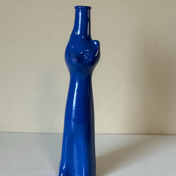 Blue Cat Wine Bottle Decoration, Unique Ceramic Cat Lover Gift, Retro Kitten Wine Topper, Whimsical Animal Home Decor, Barware Gift for Her