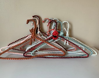 Vintage Earthy-Colored Clothes Hangers: 11 Braided, Wrapped, Crocheted, and Macramé Wire Hangers in Used Condition