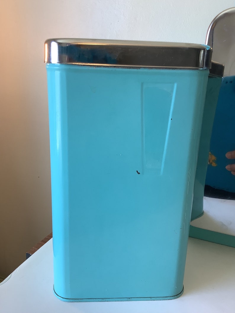 Vintage Turquoise Canister Set Including Breadbox, MCM Robin Egg Blue