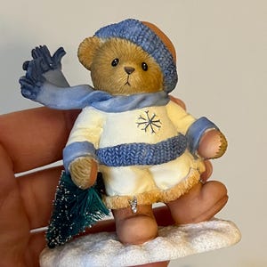 Resin Cherished Teddies Dustin May Your Christmas Be Evergreen Tree Figure, Holiday Decoration, Collectible Figurine