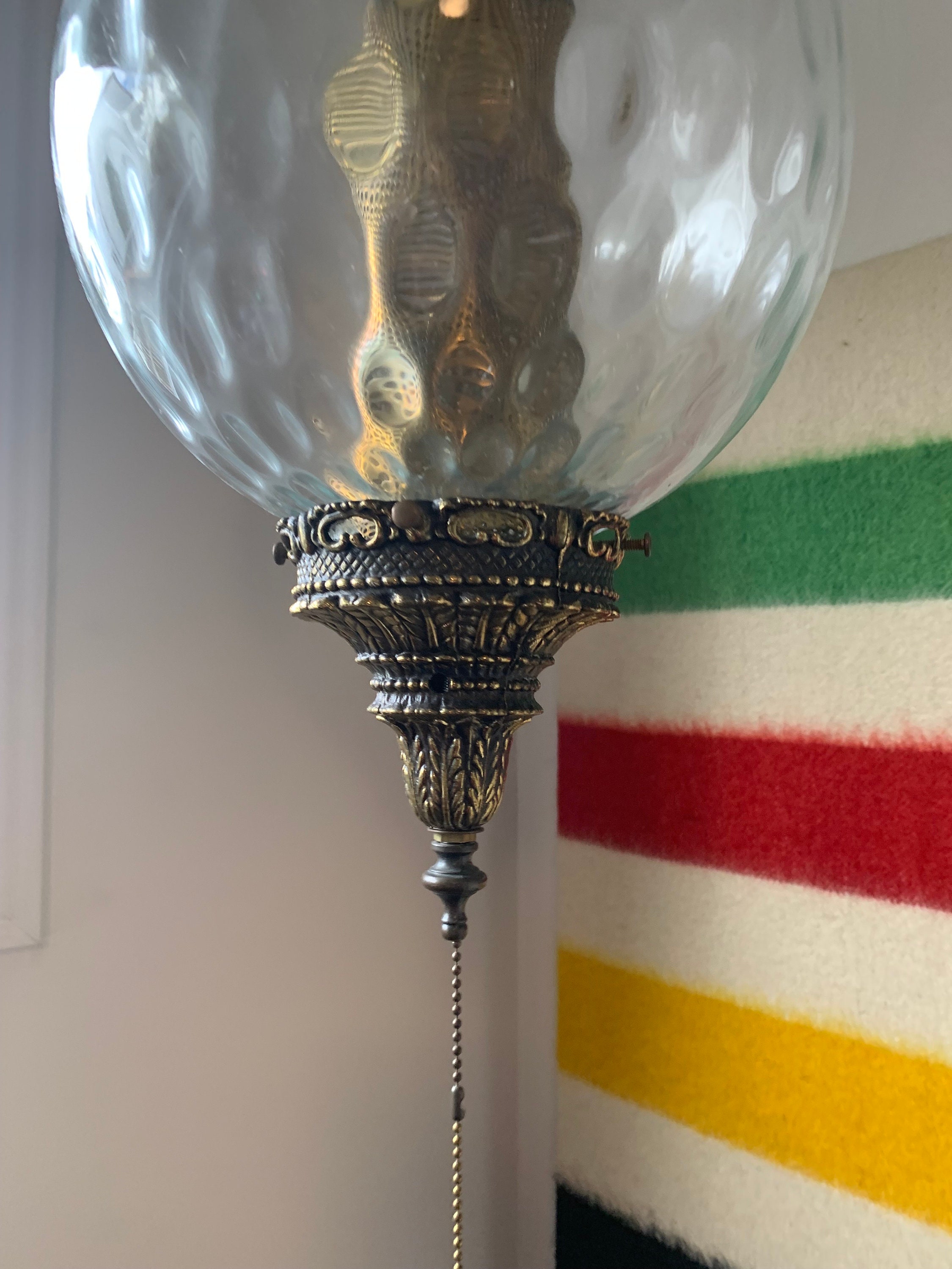 Vintage Clear Glass Hanging Swag Lamp, Retro Swag Lamp, Mid Century