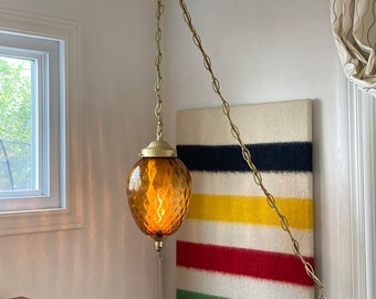 Vintage Mid-Century Amber Swag Chain Lamp