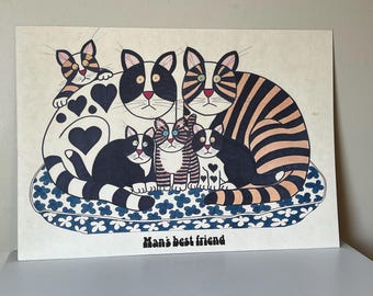 Vintage Kliban-Style Cat Art, Cartoon Collectible