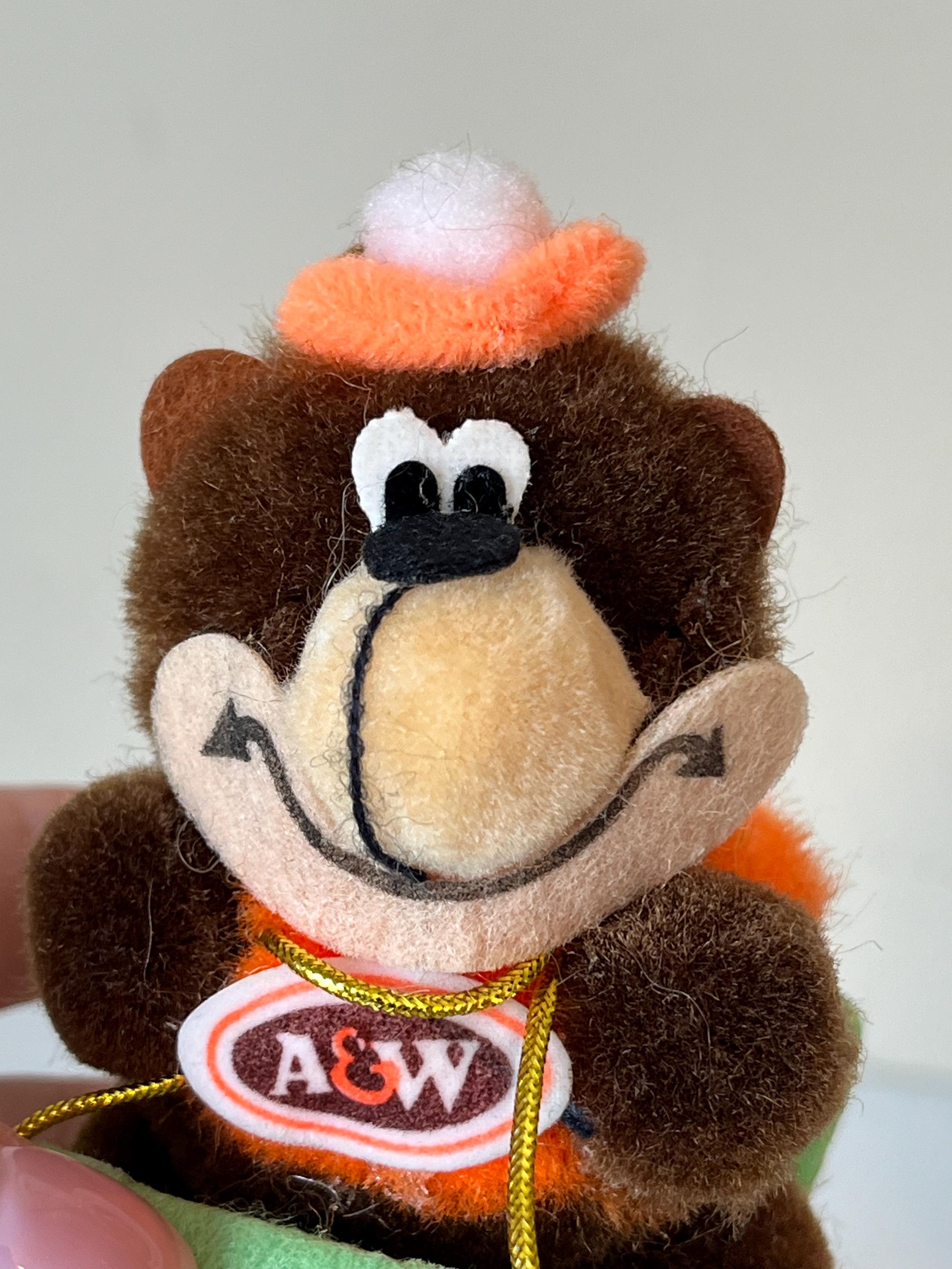 Vintage A&W Bear Plush Christmas Ornament, Fast Food Collectible