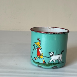 Child&#39;s Enamel Cup, Turquoise Teacup, Vintage Kid&#39;s Mug, Collectible Antique Cup, Retro Children&#39;s Drinkware