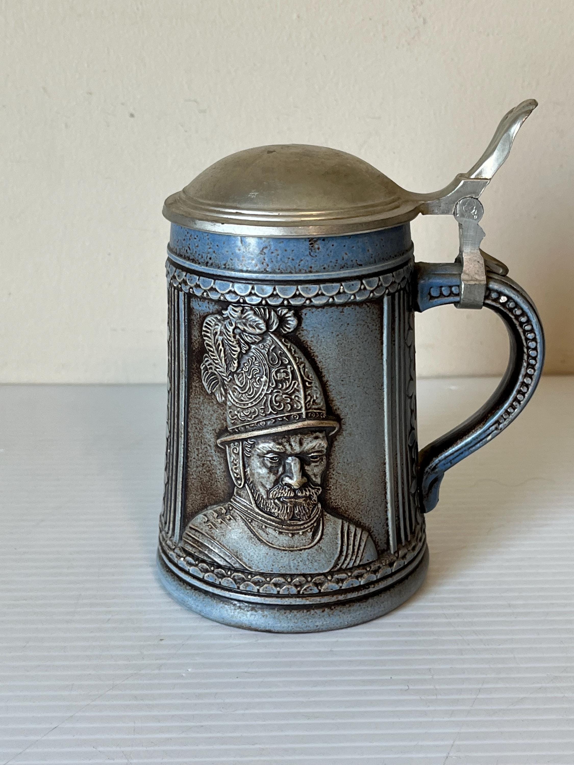 Vintage Gerz Beer Stein With Lid, Knight Motif, West Germany, 70s