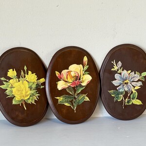 Set of Three Vintage Floral Wall Plaques, Vintage Wall Art, Floral Plaque Set, Wall Decor Collection, Gift