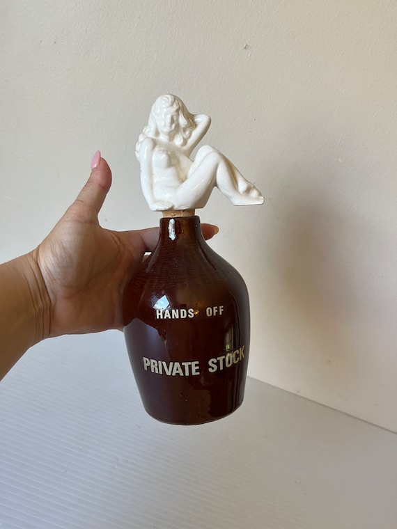 Retro Brown Jug Naked Woman Cork Liquor Bottle, Vintage 1950s