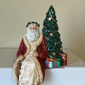 Santa Shelf Sitter, Old World St. Nick, Hand Painted Ceramic Figure,  Holiday Decor, Christmas Ornament