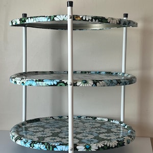 Vintage Flower Cart, Metal 3 Tier Cart, Flower Power Design, Kitchen Organizer, Storage Solution, Home Decor CartHome Decor, Retro Kitchen
