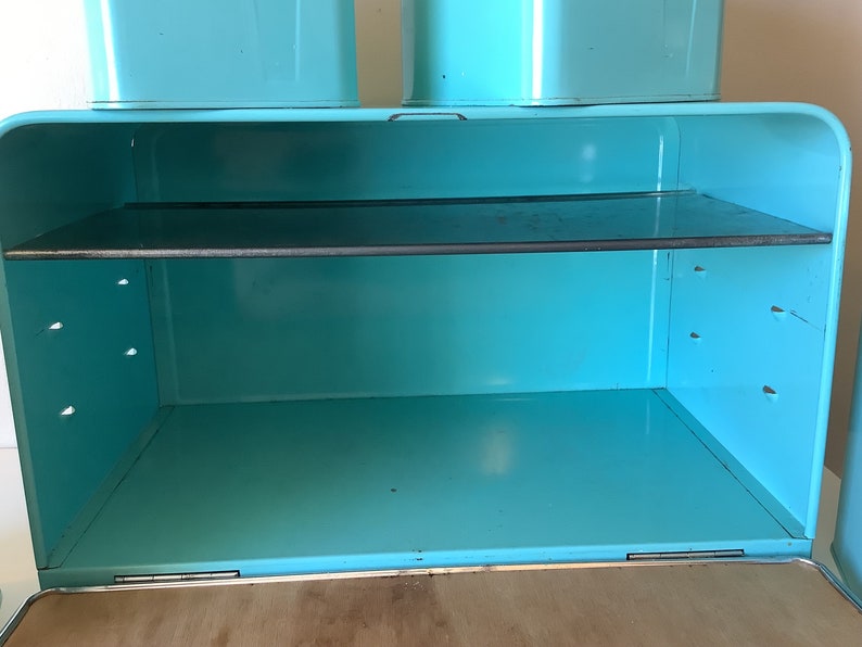 Vintage Turquoise Canister Set Including Breadbox, MCM Robin Egg Blue