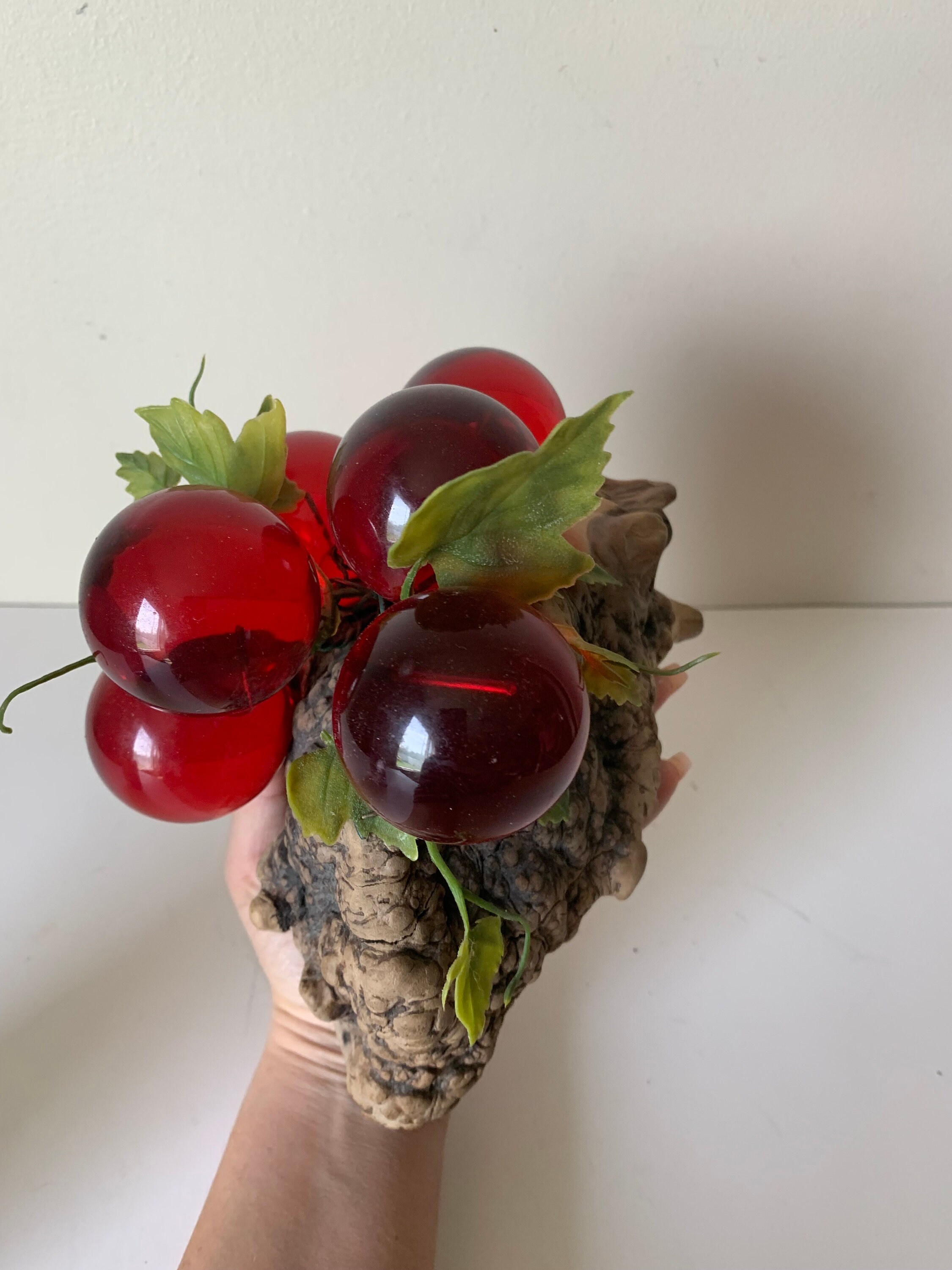 Vintage Lucite Acrylic Red, Cherry Grapes, Rare Find, Mid
