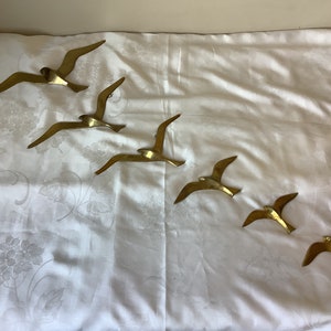 Vintage MCM Abstract Brass Seagulls in Flight Wall Hangings