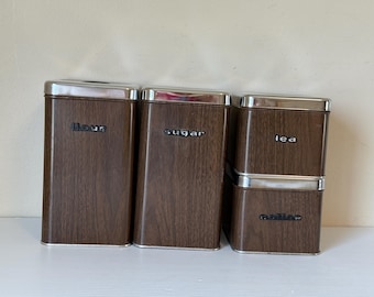 Vintage 4pc Lincoln Beautyware Canister Set - Metal, Flour, Sugar