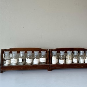 Mid Century Modern  Rack, Vintage 60s Glass Jars, MCM 12 Piece Shelf, Wooden Kitchen Organizer, Sand Collection