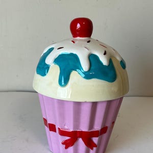 Frosted Cake Cookie Jar, Cherry Topped Cupcake, Kitchen Jar, Sweet Treats Container, Dessert Storage, Gift Idea