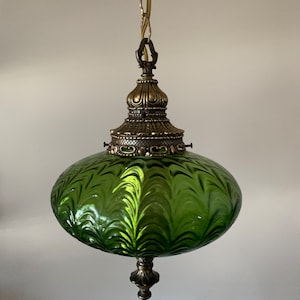 Vintage Green Glass Hanging Swag Lamp, Retro Swag Lamp, Mid Century Lamp, Hanging Vintage Lamp, Vintage Lamps, Retro Lighting, CottageCore