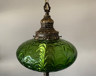 Lampe vintage suspendue en verre vert, lampe Swag rétro, lampe du milieu du siècle, lampe vintage suspendue, lampes vintage, éclairage rétro, CottageCore