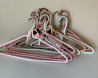 Vintage Earthy-Colored Clothes Hangers: 11 Braided, Wrapped, Crocheted, and Macramé Wire Hangers in Used Condition