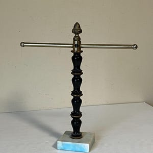 Marble Base Vintage Towel Rack Stand, Jewelry Stand, Freestanding Bathroom Organizer, Retro Decor** Shows Wear