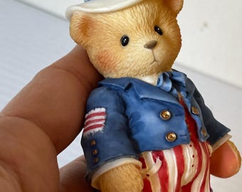 Vintage Cherished Teddies Uncle Sam Teddy Bear Ceramic Figure US