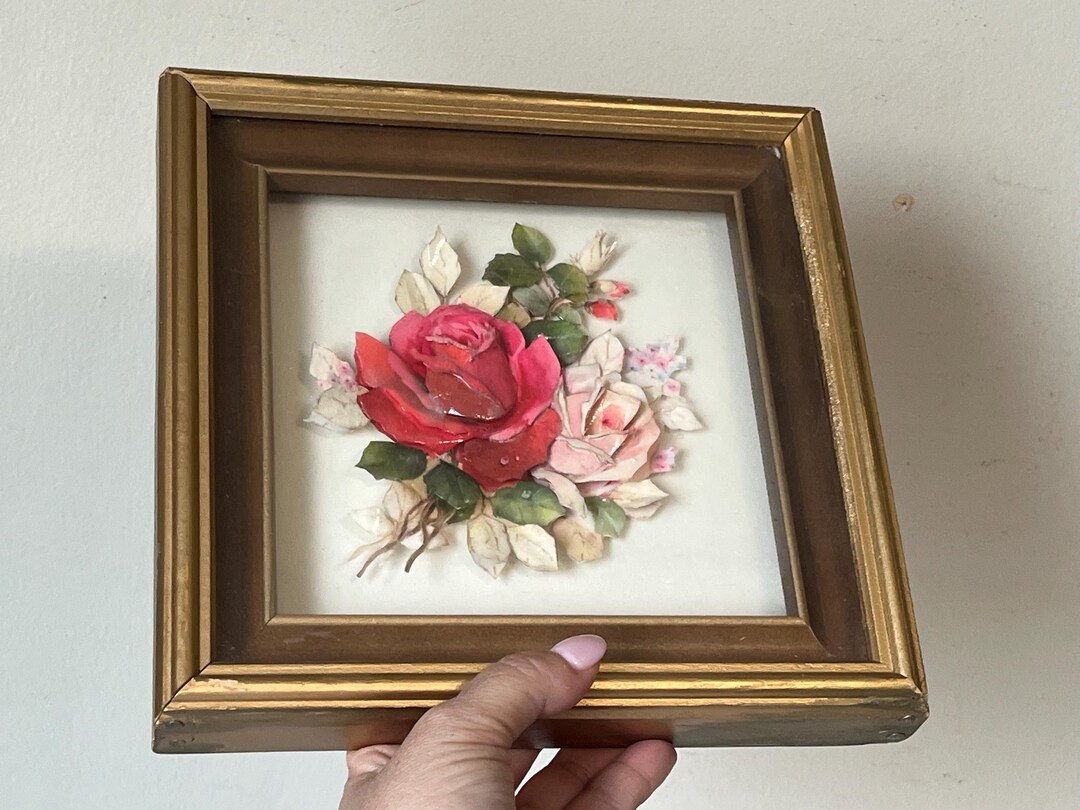Capodimonte Roses Porcelain Framed Artwork, Italian Floral Decor