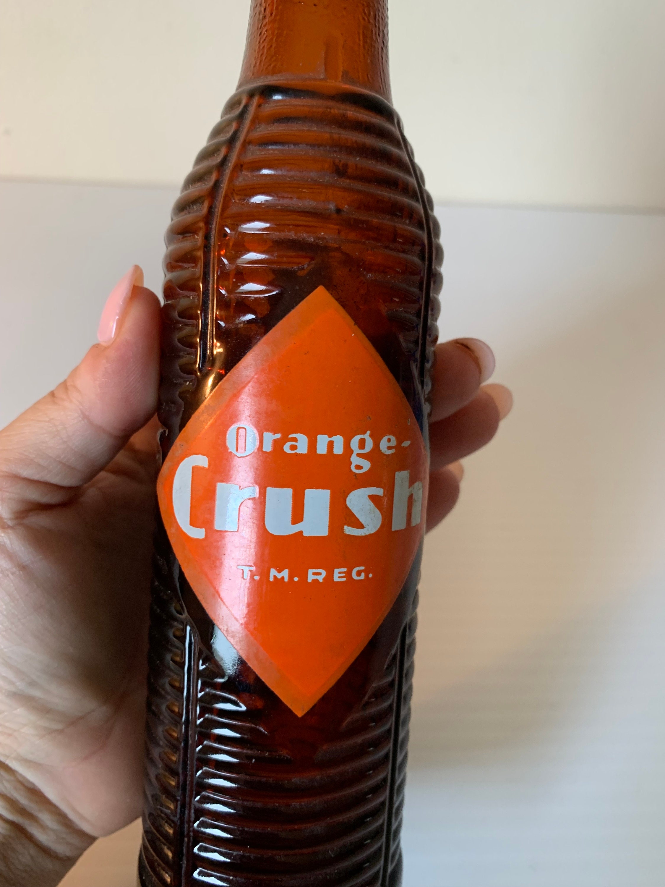 Rare Vintage Orange Crush Amber Soda Bottle - 7fl, 1950s - 8