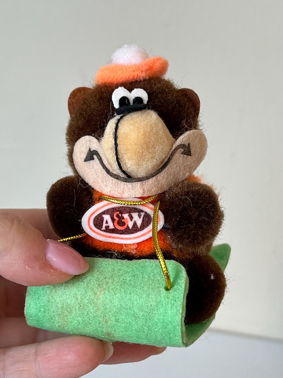 Vintage A&W Bear Plush Christmas Ornament, Fast Food Collectible