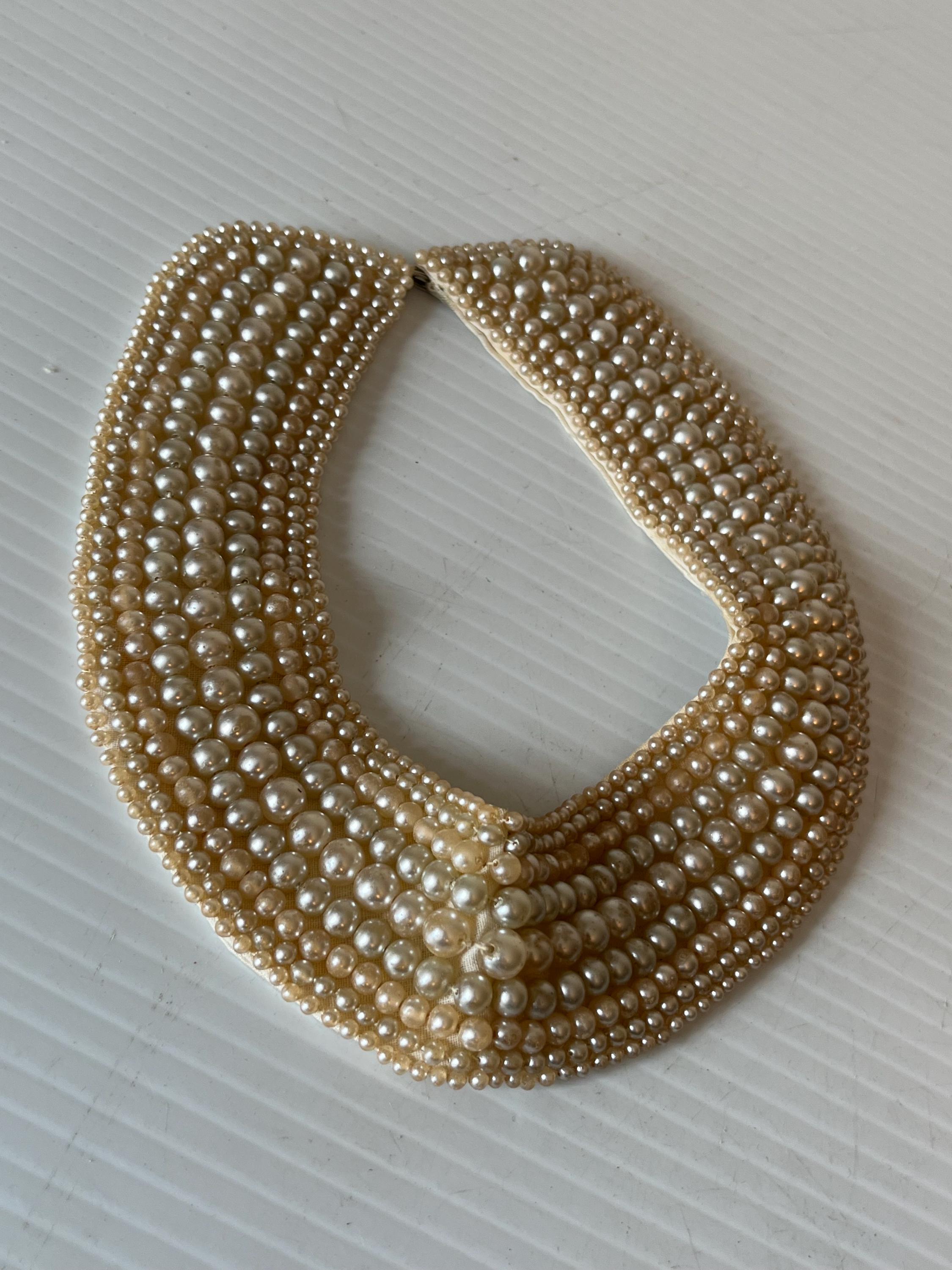 Vintage Style Faux Pearl Beaded Collar, Ivory Satin Necklace, Retro Jewelry Piece, Satin Collar Accessory