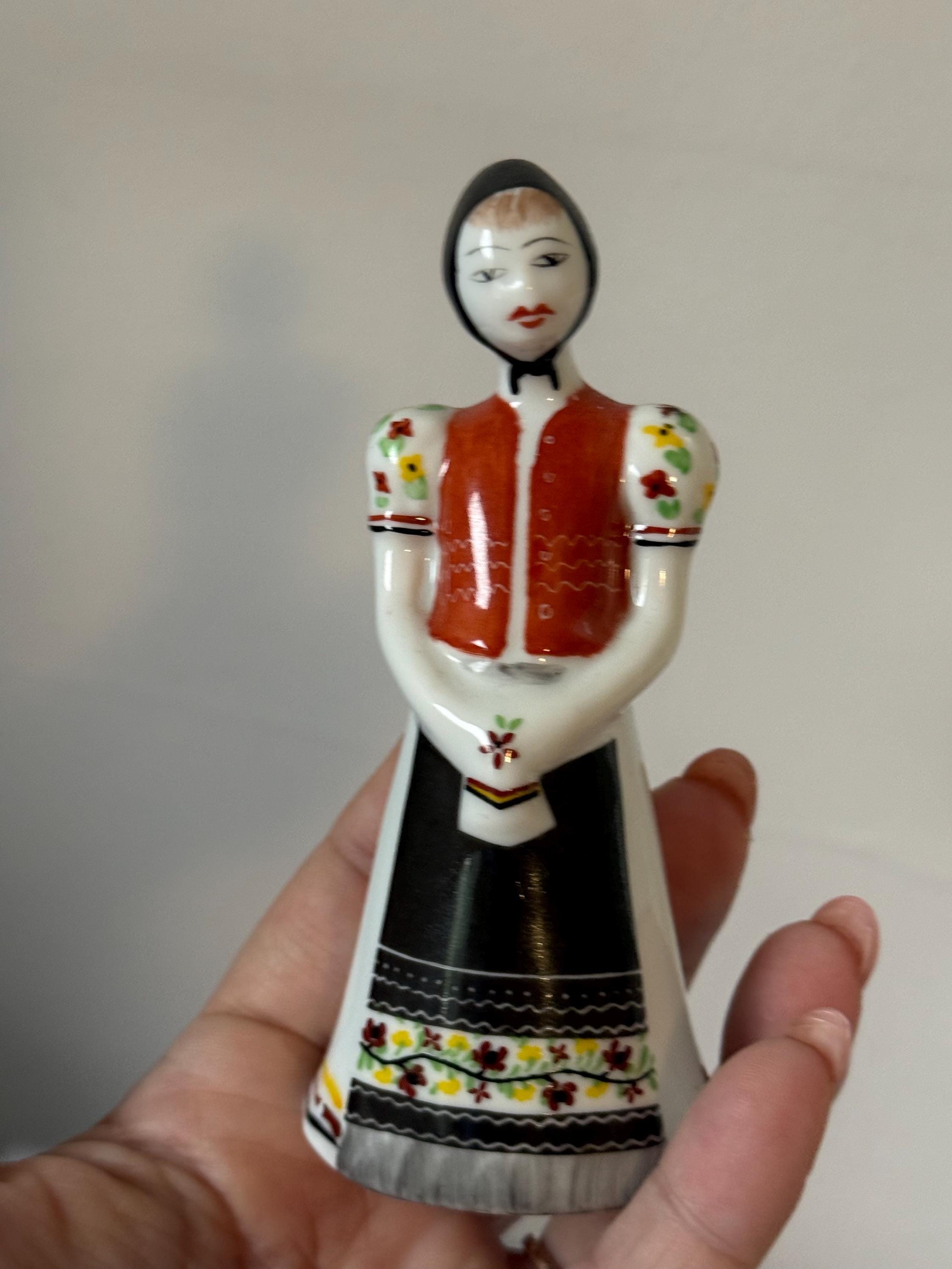 Vintage Hollóháza Hungary Porcelain Figurine, Woman in Traditional