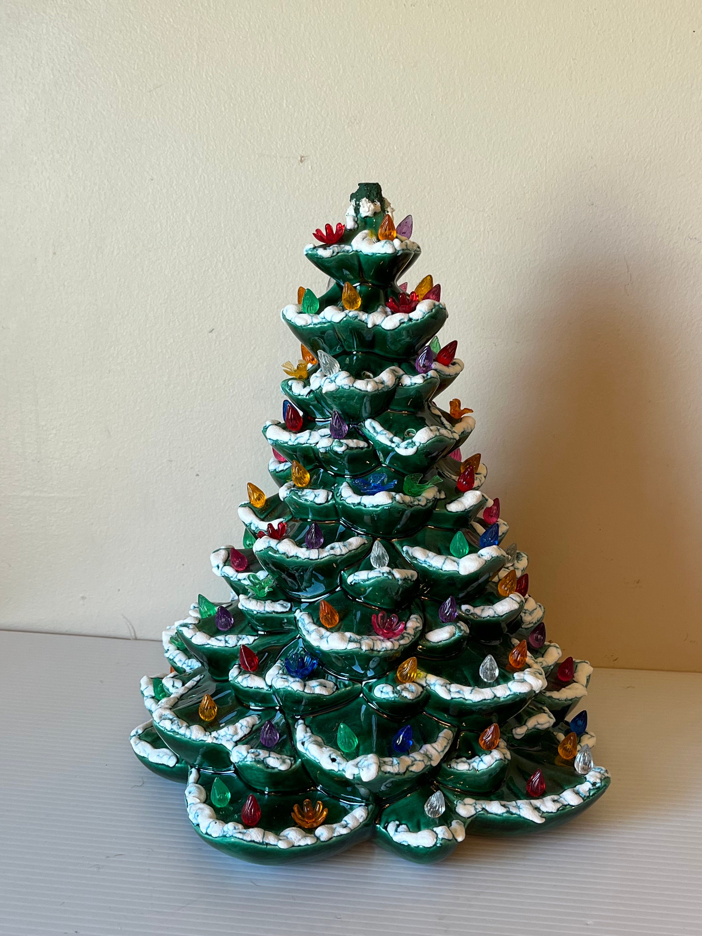 AS IS Vintage Ceramic Christmas Tree, Vintage Holiday Decor, Cherished Gift Idea** missing bottom with light and missing bulbs and star
