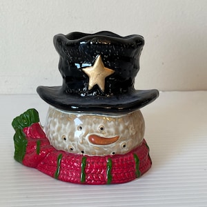 Vintage Snowman Tealight Holder, Yankee Candle Holder, Snowman Decoration, Christmas Decor, Holiday Tealight Holder