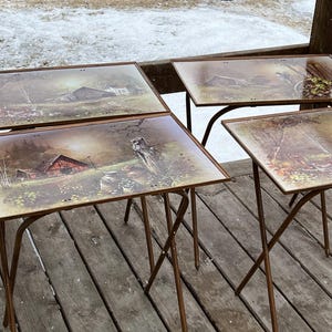 Mid-Century Set of 4 TV Tray Tables, 60s Andres Orpinas Design, Vintage Cottage Barn Farm Style