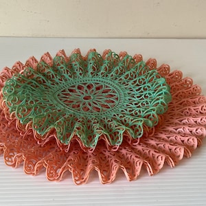 Vintage Set Plastic Doilies Pink and Turquoise, Table Decor, Retro Doilies, Cottagecore Decor, Home Decor, Gift Idea