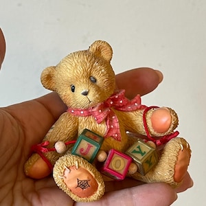 Joy Bear Holding Blocks Figurine, Cherished Teddies Collectible Teddy, Gift For Her