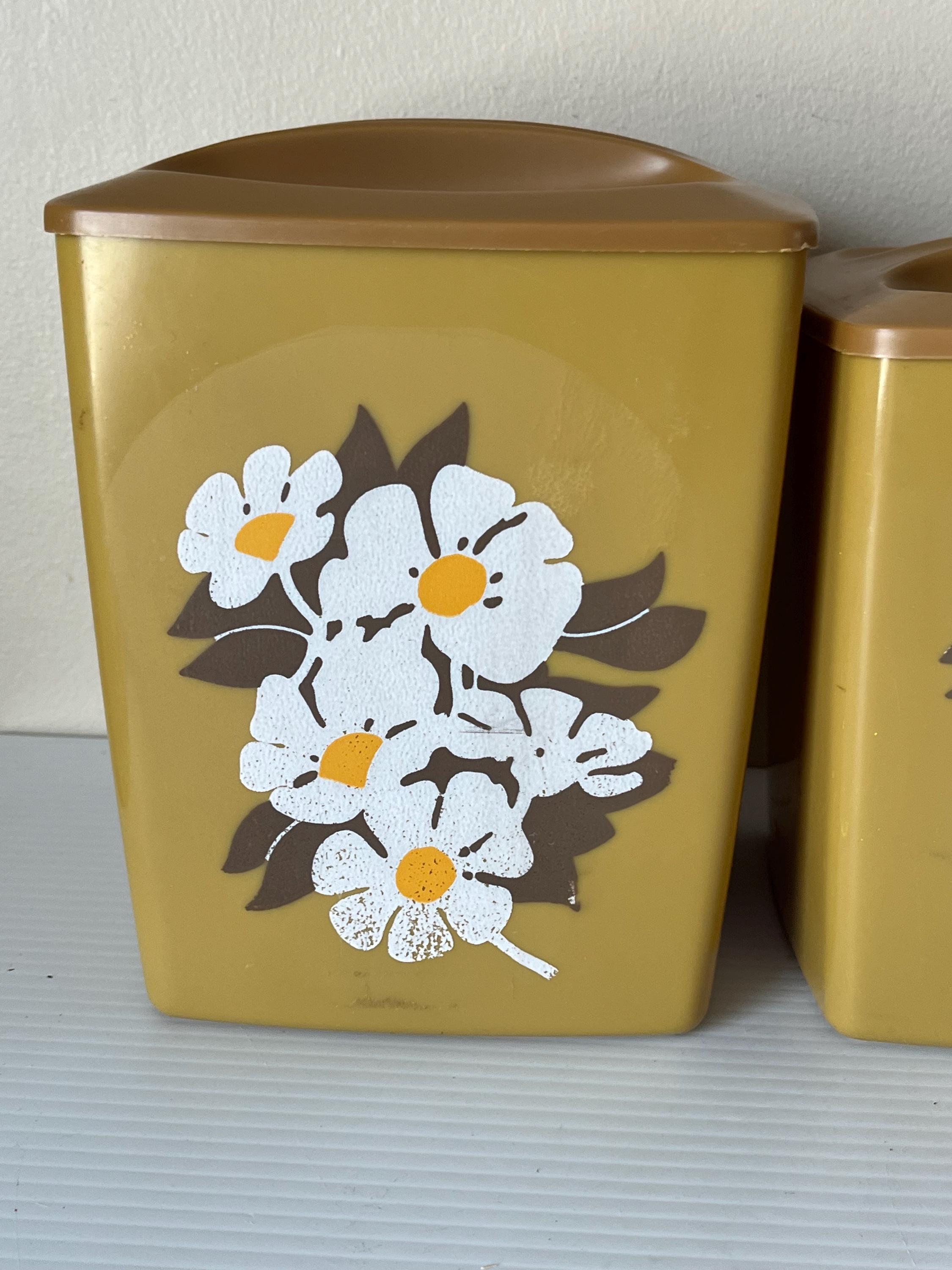 Vintage 1970s Kitchen Canister Set, Retro Mustard Yellow Plastic