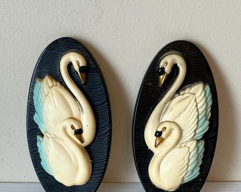 Vintage Miller Studio Chalkware Schwan Wandteller, 2er-Set