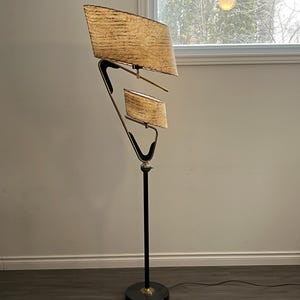 Fiberglass Shade Atomic Floor Lamp, 50s Vintage Decor, Mid Century Modern Lighting, Retro Boomerang Lamp