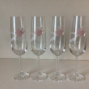 Vintage Crystal Champagne Flute with Painted Tulip Glassware, Floral Stemware, Wedding Toast, Bar Cart Decor
