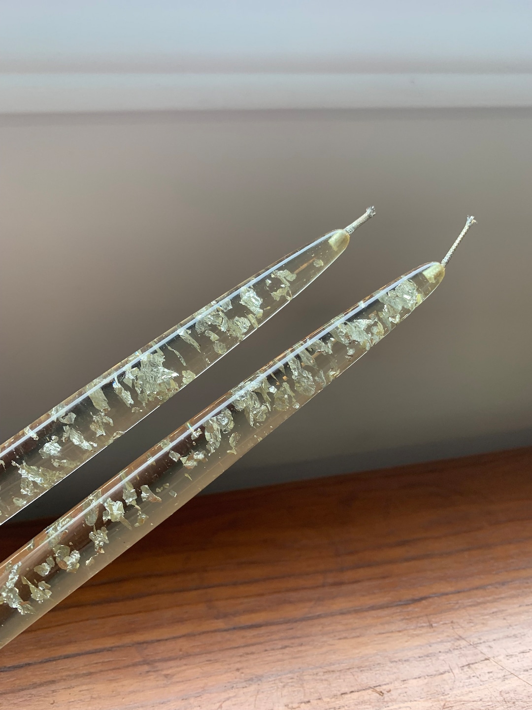 Pair Vintage Clear Lucite Acrylic Taper Candles 11 Vintage Lucite