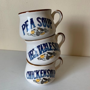 Vintage Soup Mugs Set of 3, Made in Korea, Retro Kitchen Mugs, Collectible Soup Cups, Classic Ceramic Gift, 3-Piece Set