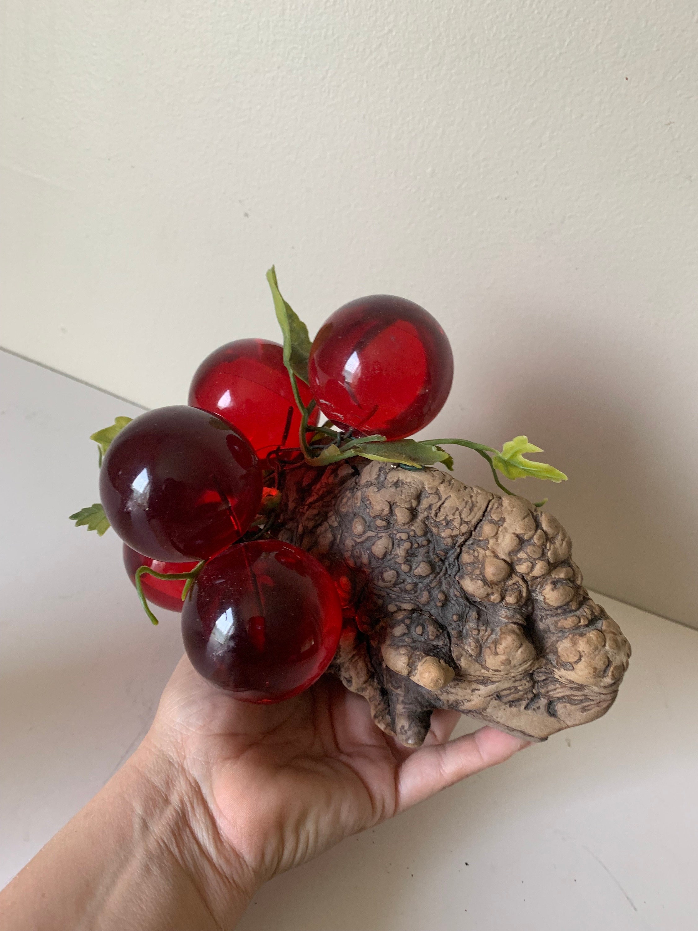 Vintage Lucite Acrylic Red, Cherry Grapes, Rare Find, Mid